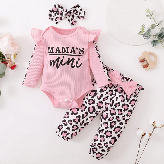 0 Months Newborn Infant Baby Girls Clothes Ribbed Bodysuit Pants Set Fall Winter Outfits Pink