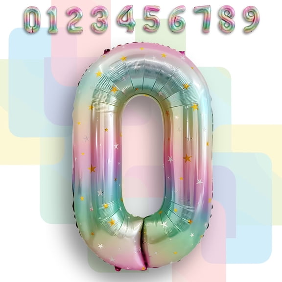 0 Number Balloon 40" Rainbow Starry Ombre Gradient - Helium/Air Inflatable Mylar Foil Balloons for Birthday, Anniversary, Graduation Party Decoration