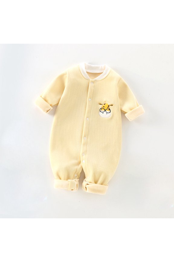 0 To 2 Year Old Plus Velvet Jumpsuit Spring, Fall And Winter Thickened Bottoming Jacket To Keep Warm When Going Out