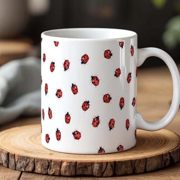 0 ml Ladybug Pattern Mug Cute Red Ladybird Ceramic Coffee Cup Nature Inspired Lucky Bug Tea Mug.