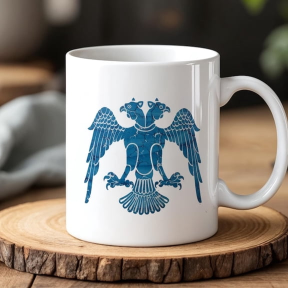 0 ml Turkish Double-Headed Eagle Mug Historic Seljuk Symbol, Ceramic Coffee Cup Heritage Lovers.