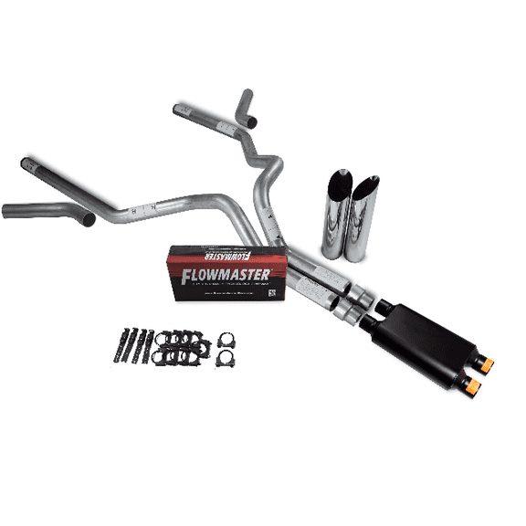 00-06 GM 2500 3" Dual Inlet Exhaust Kit Flowmaster 40 Series Corner Ex Chrome Tips