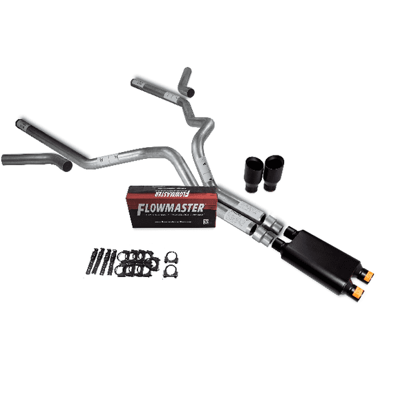 00-06 GM 2500 3" Dual Inlet Exhaust Kit Flowmaster 40 Series Corner Exit Black Tips