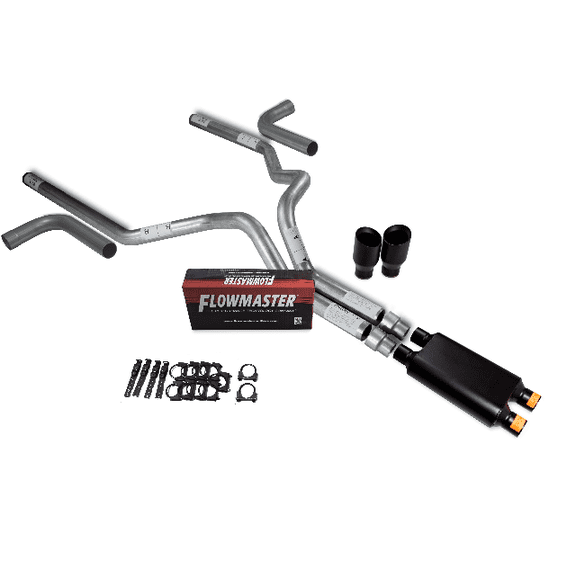 00-06 GM 2500 3" Dual Inlet Exhaust Kit Flowmaster 40 Series Side Exit Black Tips