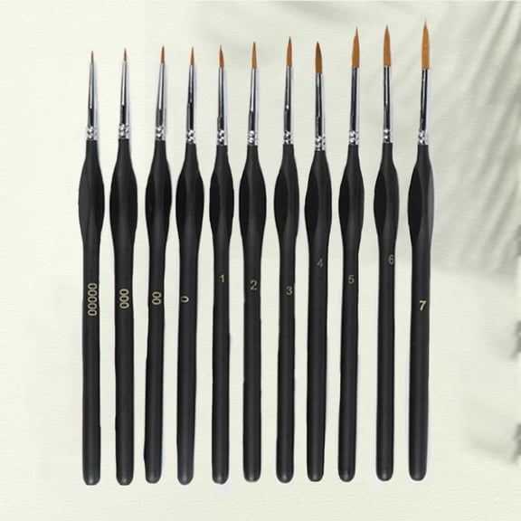 10 pc "0000" Fine Tip Paint Brush Set for Acrylic, Models, Mini  Miniature Detail , Nylon Hair Thin Extra Fine Paintbrushes