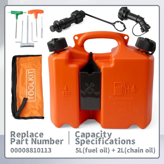 00008810113 Fuel Container Compatible with Shtil Chainsaw, Fuel & Chain Oil 5L + 2L Combination Drum w/2 Spill Proof Smart Control Spout Nozzles Orange$$Tools