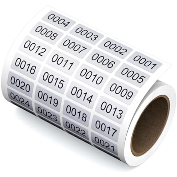 0001-2000 0.4"x0.8" Waterproof Vinyl Inventory Number Stickers Labels for Storage Organizing Boxes Classification Inventory Management, 2000Pcs Koldwater Self Adhesive Continuous Digital Sticker