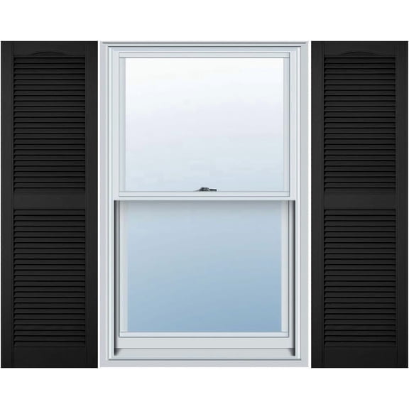 00011455002 Standard Size Cathedral Top Center Mullion, Open Louver Vinyl Shutter, w/Installation Shutter-Lok's & Matching Screws (Per Pair), 002, 14 1/2"W x 55"H, Black