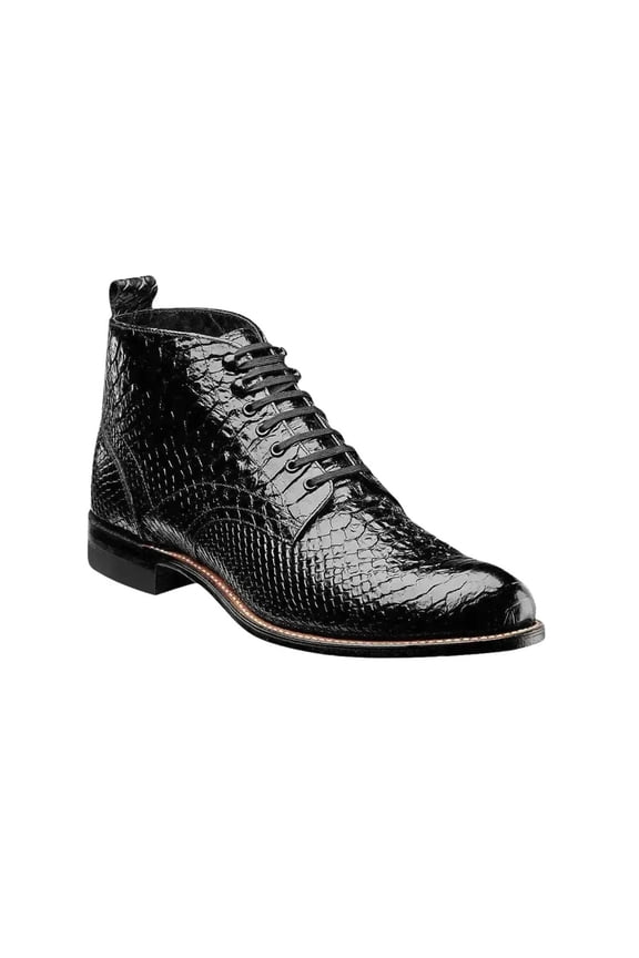 00057,Stacy Adams Madison Boots Anaconda Print High Top Lace Up Black