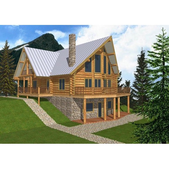 001-1003: Log Mountain 2 Bed, 2 Bath Luxury Home Plan, 2263 Sq Ft: Full Blueprints with License to Build by Home Plan Marketplace - Lesuto