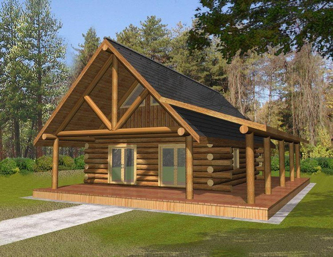 001-1072: Cabin Log 1 Bed, 1 Bath Luxury Home Plan, 689 Sq Ft: Full ...