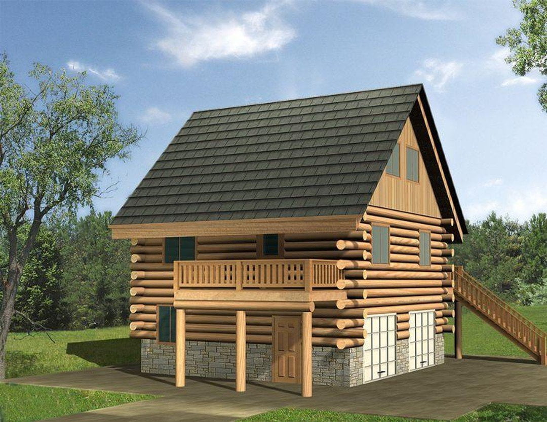 001-1077: Log Cabin 1 Bed, 1 Bath Luxury Home Plan, 1110 Sq Ft: Full ...
