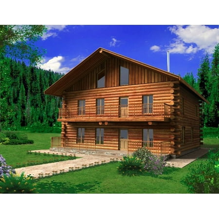 001-1081: Log Cabin 3 Bed, 4 Bath Luxury Home Plan, 3146 Sq Ft: Full Blueprints with License to Build by Home Plan Marketplace - Lesuto