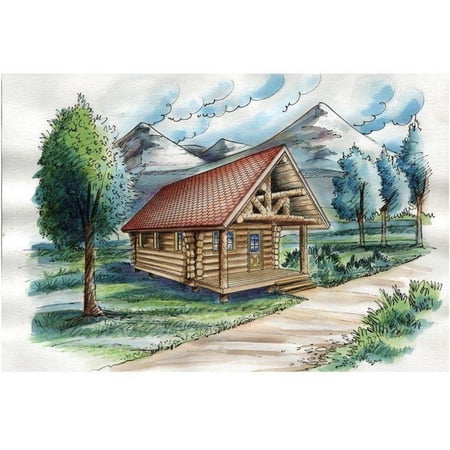 001-1090: Log Cabin 0 Bed, 1 Bath Luxury Home Plan, 395 Sq Ft: Full Blueprints with License to Build by Home Plan Marketplace - Lesuto