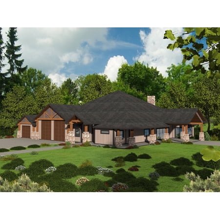 001-3790: Northwest Ranch 4 Bed, 4 Bath Luxury Home Plan, 4176 Sq Ft: Full Blueprints with License to Build by Home Plan Marketplace - Lesuto