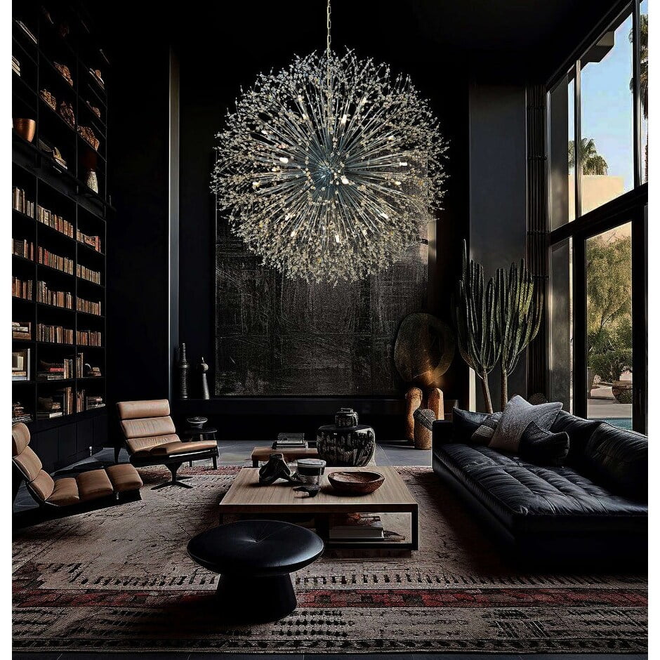 Silver Starburst Crystal Chandelier with Adjustable Chain