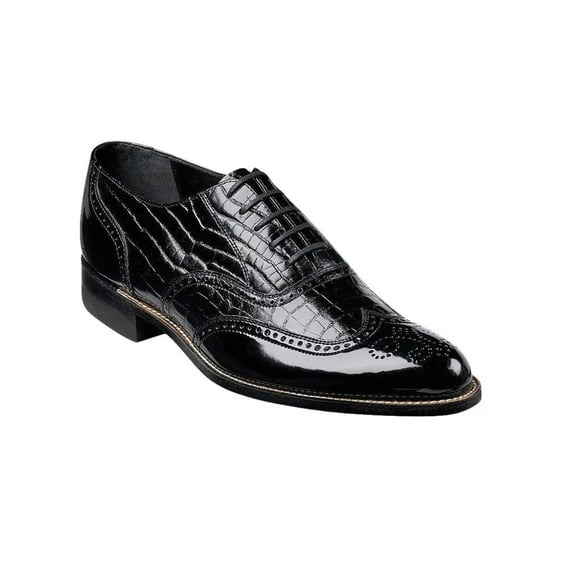 00267, Stacy Adams Leather Shoes Dayton Alligator Print Wingtip Lace Up Black