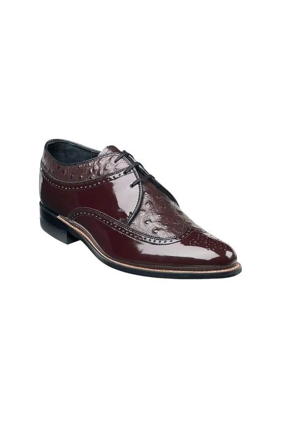 00375 Stacy Adams Leather Shoes Dayton Ostrich Wingtip Oxford Black Burgundy