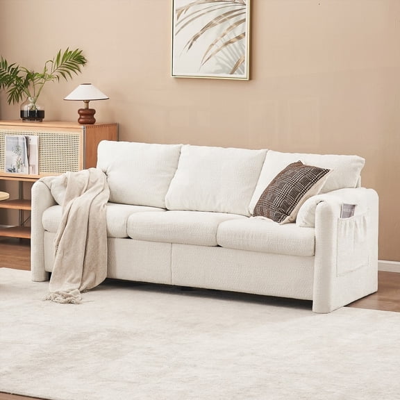 004-77" Ivory White 3-Seater Chenille Sofa - Deep Seat & High-Density Cushions