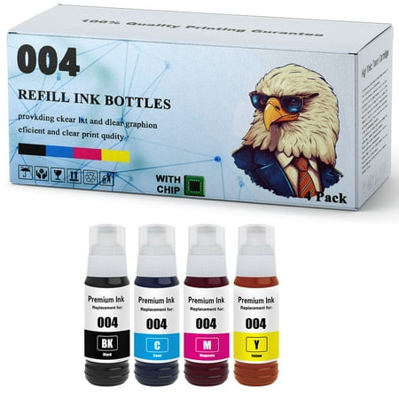 004 Compatible 004BK 004C 004M 004Y Ink Cartridges,High Yield Replenishment for Epson L1118 L1119 L1218 L1258 L1259 L3106 L3108 L3109 L3115 L3116 L3117 L3118 L3119 L3151 L3153 L315Printers,GI190-4pcs