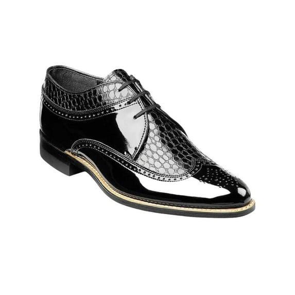 00605, Stacy Adams Leather Shoes Dayton Wingtip Oxford Black and White