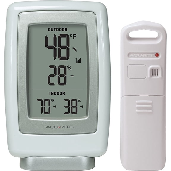 00611 Indoor Outdoor Thermometer with Wireless Temperature Sensor & Hygrometer White Small