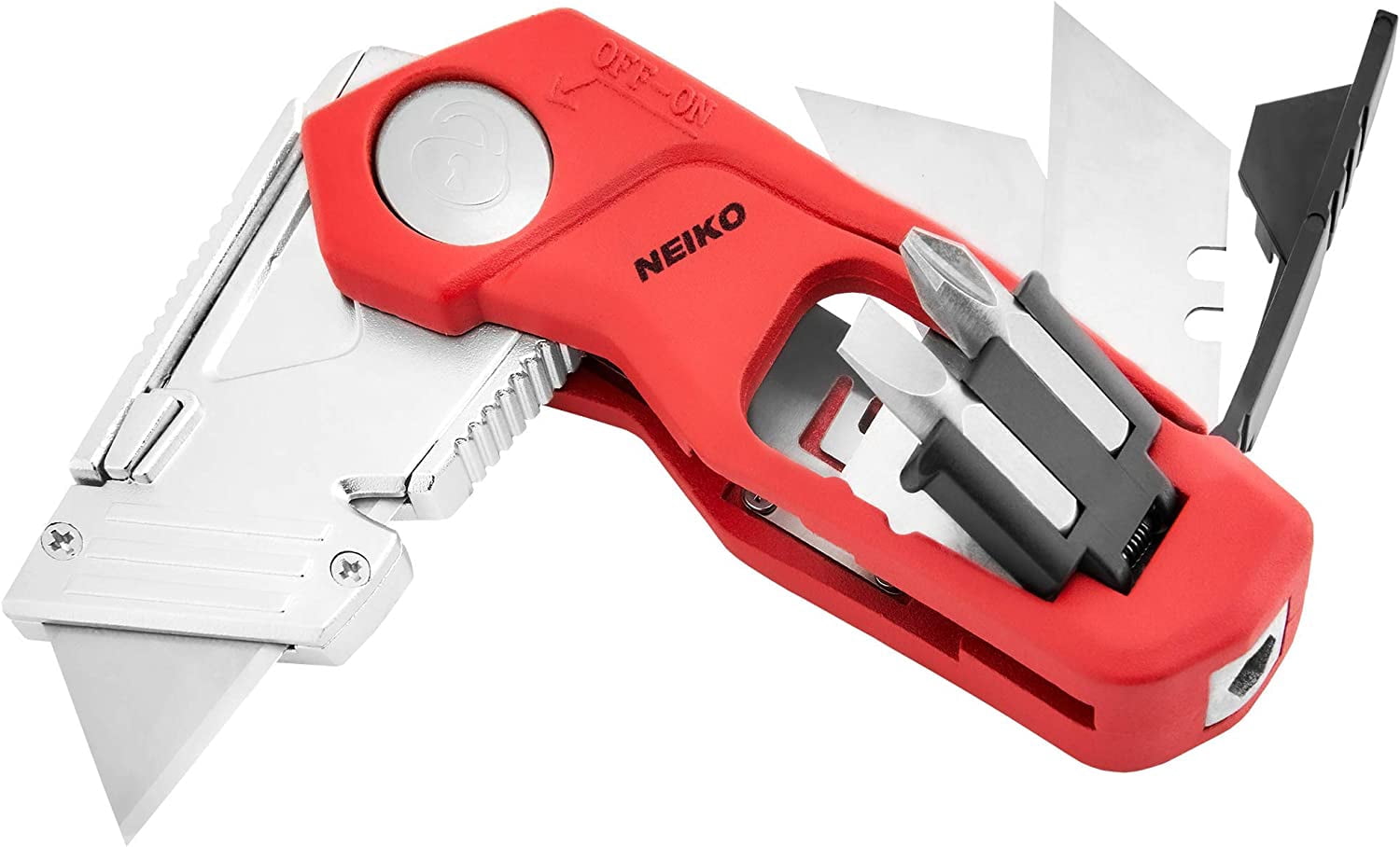 00678A 4-In-1 Folding Utility Knife Box Cutter Knives & Wire Stripper, Tool Hex Bit Holder Utility Work Knife & Bit Storage, Carpet Knife, Heavy Duty Box Cutter, Great work knife for men & women