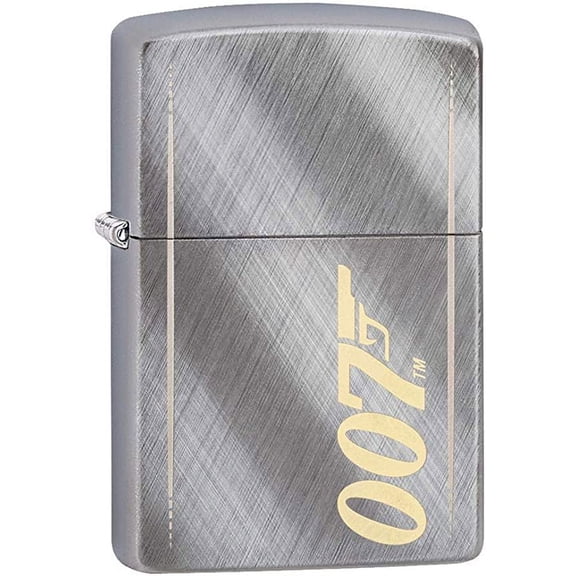 007 design set on a Diagonal Weave Brushed Chrome windproof lighter