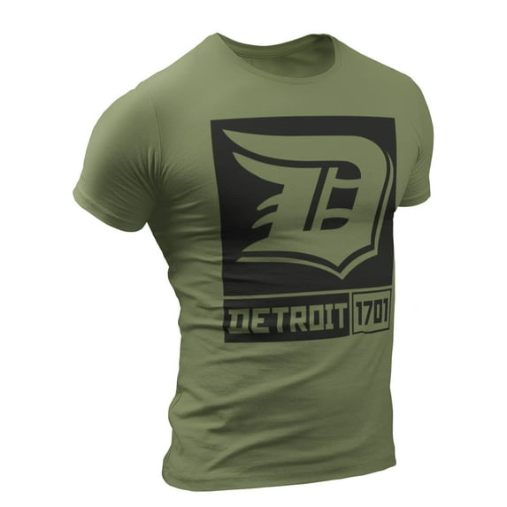 (0070) Detroit T-Shirt: Detroit "D" Square Military Army Green Size: SM, Color: Military Green