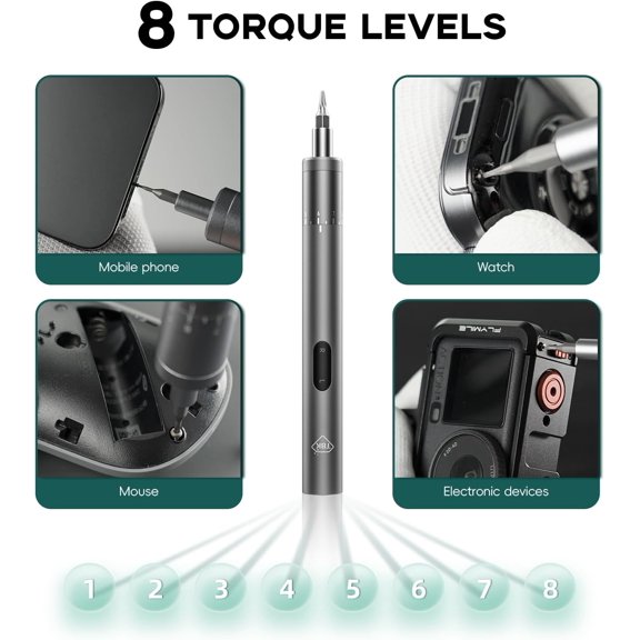 008 Electric Precision Screwdriver Set, 8-Level Torque Control, 380RPM High Speed with 24 Magnetic Bits, USB-C Rechargeable Repair Tool for Laptop Watch Camera
