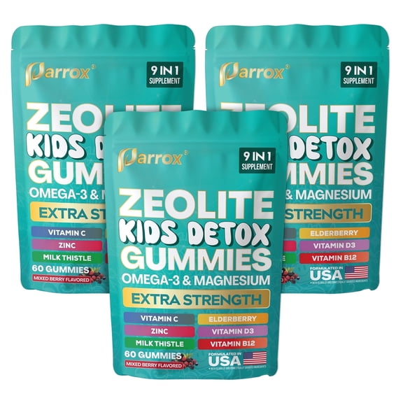Parrox Zeolite Kids Gummies, 9-in-1 Formula Mixed Berry 3 Pack (120 Gummies)