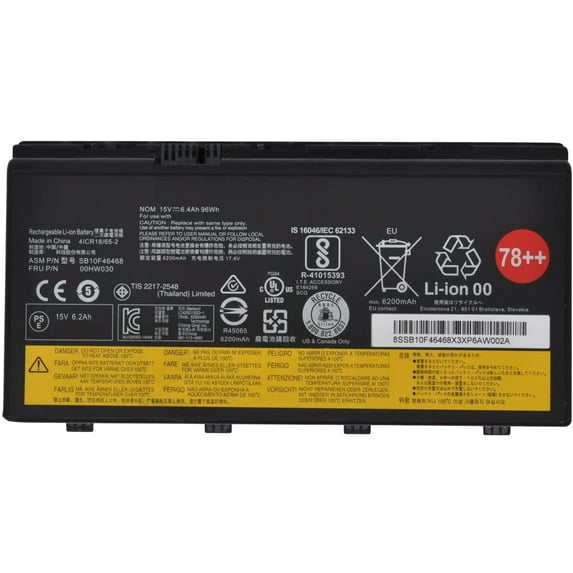 00HW030 SB10F46468 01AV451 78++ 78+ Laptop Battery for Lenovo ThinkPad P70 20ER 20ES P71 20HK Series 4X50K14092 5B10W13950 4ICR18/65-2 15V 96Wh 8-Cell