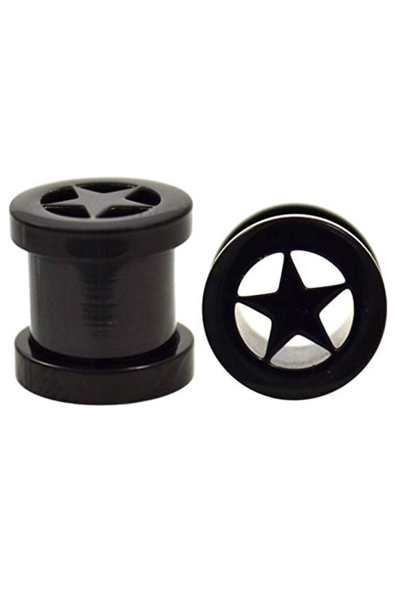 00g 00 Gauge Black TITANIUM STAR SCREW ON PLUGS tunnels