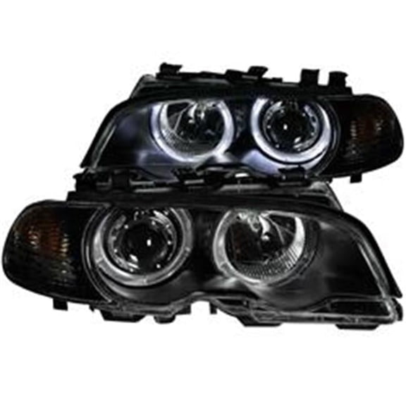 01-04 BMW 3 Series E46 Projector with Halo Black Clear with Amber Headlights