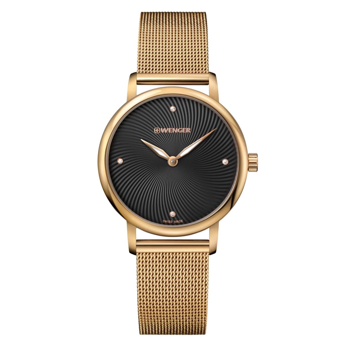 Women\'s Gold Mesh Bracelet Watch - Black Dial Pearl Edit Mesh Black Gold | Rosefield Official main image 4