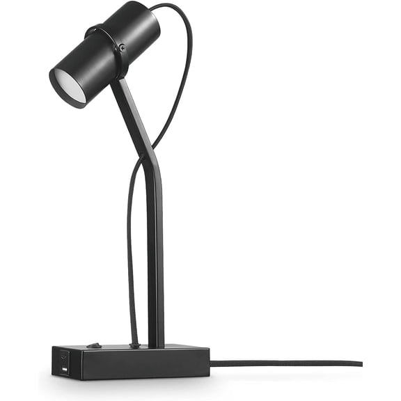 01.TL 16" LED Desk Lamp, 2.1A Combined USB Port and USB-C Port, 5 Watts, 240 Lumens, 3000 Kelvin Warm White, Adjustable Shade, Matte Black