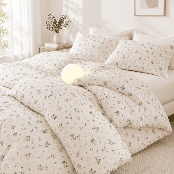 01-a#garden Pink Floral Queen(90"x90") Boho Floral Reversible All-Season Comforter Set
