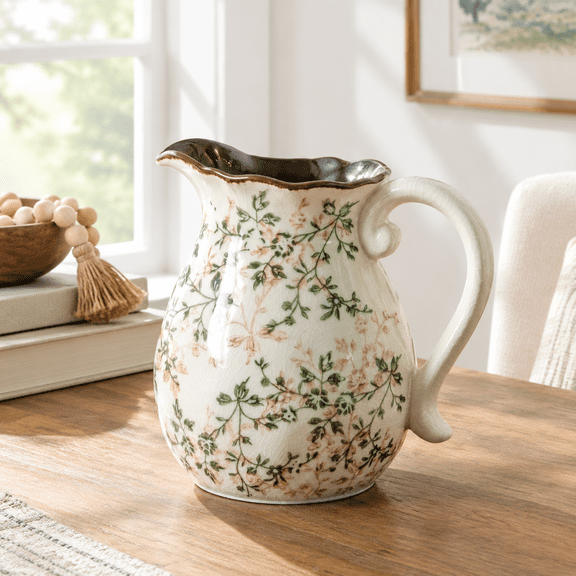 01-green and Beige Ceramic Flower Vase 8 Inch Home Decor Pitcher