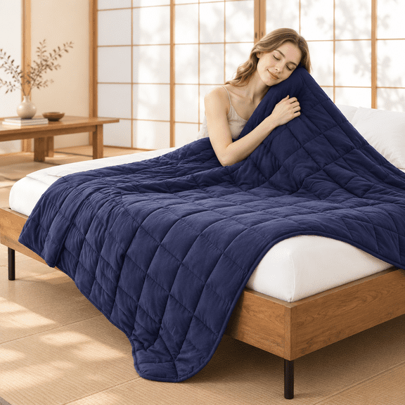 01-navy Blue 60"×80"-15lbs Unbranded Weighted Blanket for Queen Beds
