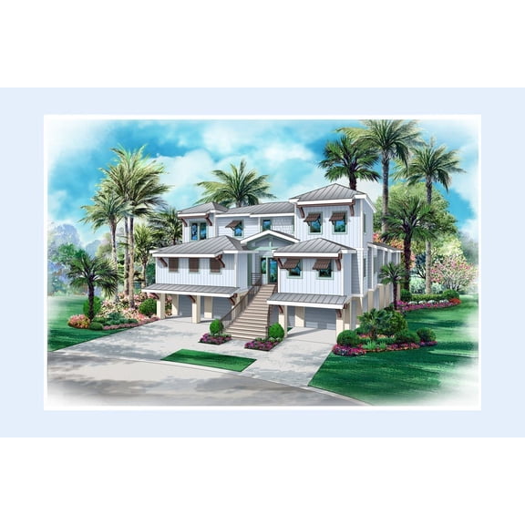 015-1102: Luxury Beach & coastal 5 Bed, 6 Bath Luxury Home Plan, 5177 Sq Ft: Full Blueprints with License to Build by Home Plan Marketplace - Lesuto