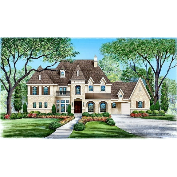 015-803: Luxury Chateau 6 Bed, 7 Bath Luxury Home Plan, 6974 Sq Ft: Full Blueprints with License to Build by Home Plan Marketplace - Lesuto