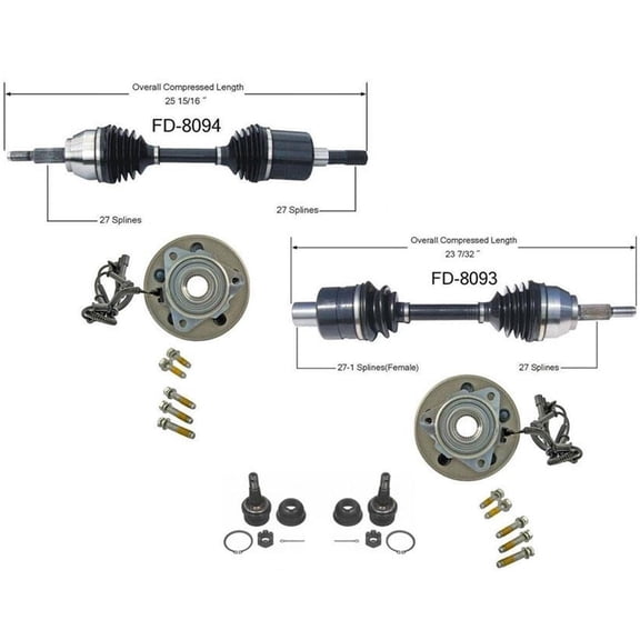 02-05 Explorer 4 Door Front CV Drive Axles Axles & Hub and Wheel Bearings BJ 6p