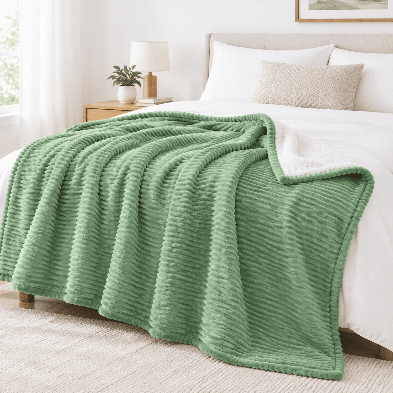 Throws Texture 02 - Sage Green Throw Electric Heated Blanket with Ribbed Texture ...