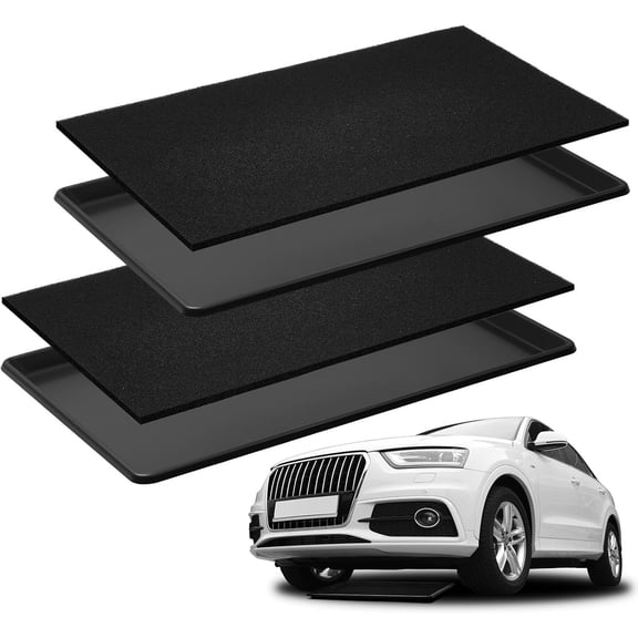 02 Sets Oil Catch Pan with Anti-Splash Pad, 35 x 24 x 1.4 Inch Large Heavy Duty Oil Drain Pan for Under Car, Chemical & Heat Resistant Drip Tray for SUV Truck Garage Protection