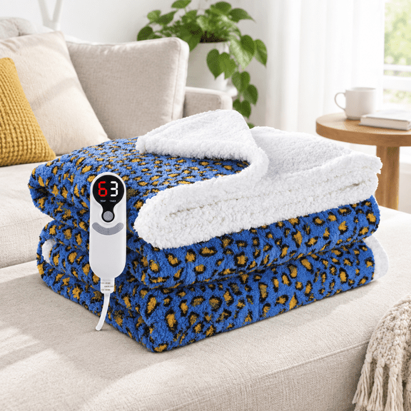 02-blue Yellow Leopard Print Full 72"x84" Electric Heated Blanket