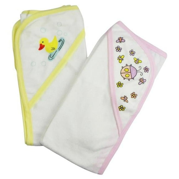 021-Pink-021-Yellow Infant Hooded Bath Towel, Pink & Yellow - Pack of 2