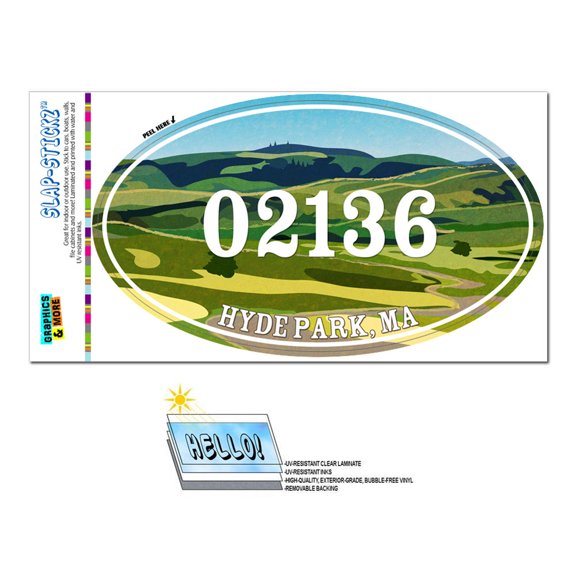 02136 Hyde Park, MA - Green Rolling Hills - Oval Zip Code Sticker