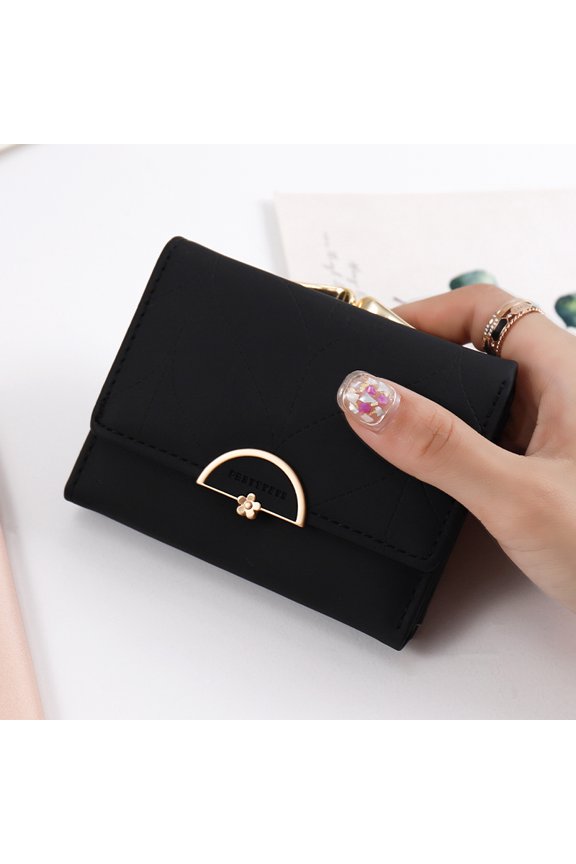 024 Women's summer new women's short wallet Japan and South Korea PU leather hardware buckle three fold bag high texture multi-c