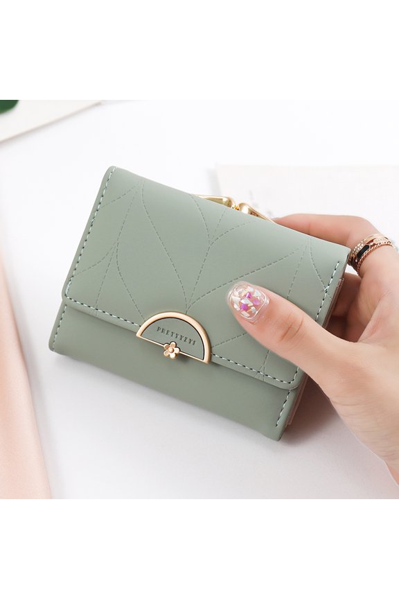 024 Women's summer new women's short wallet Japan and South Korea PU leather hardware buckle three fold bag high texture multi-c