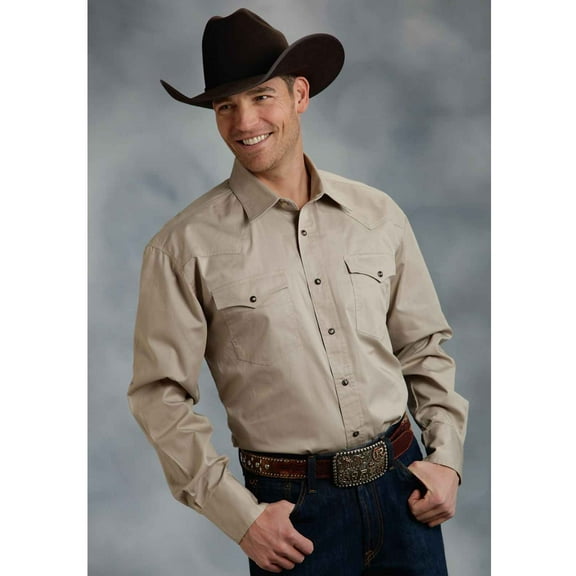 0265 Men's Long Sleeve Poplin Shirt Solid Poplin - Tan